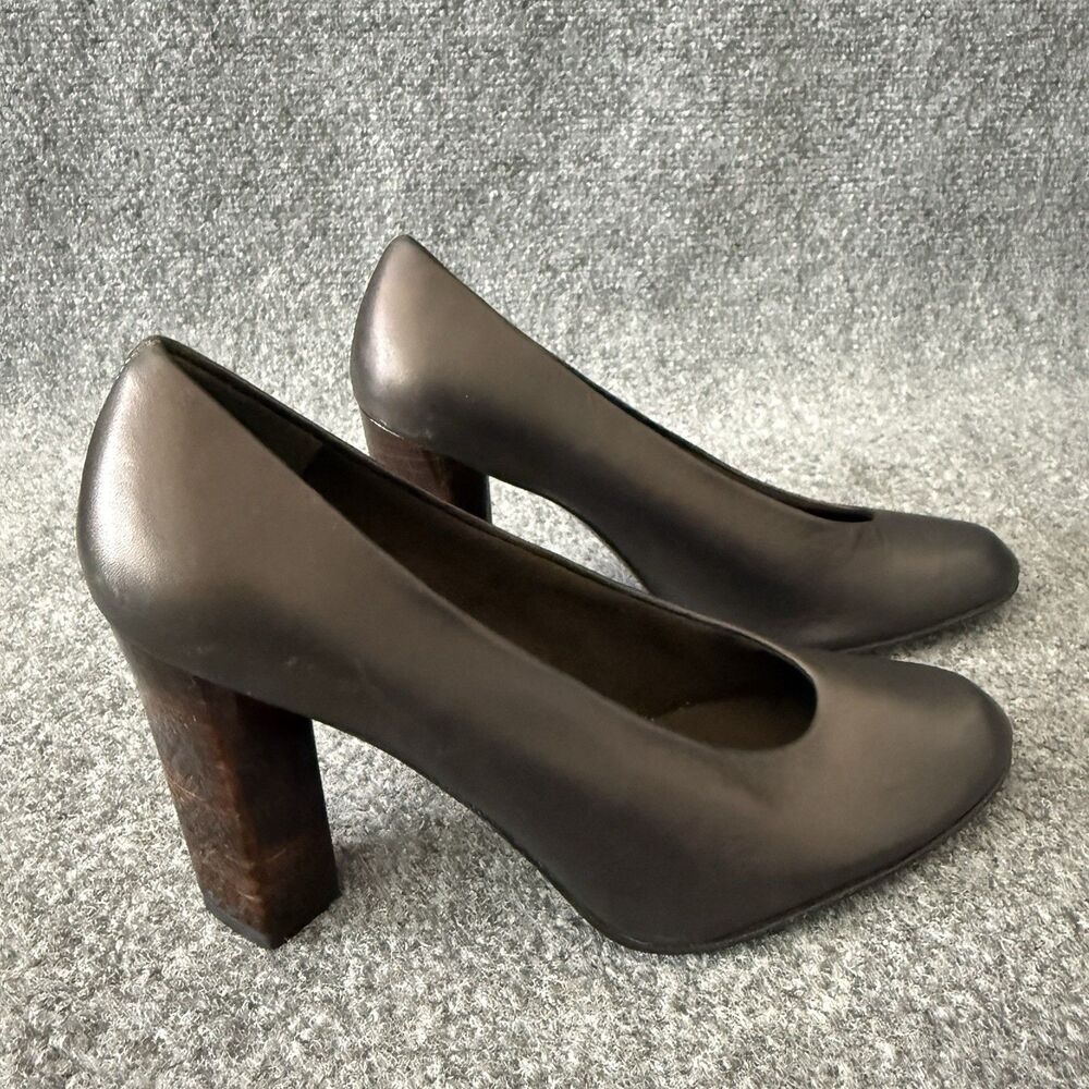 Stuart Weitzman Metallic Leather Pumps Spanish Made Tiger Eye Block Heel Sz 6.5M